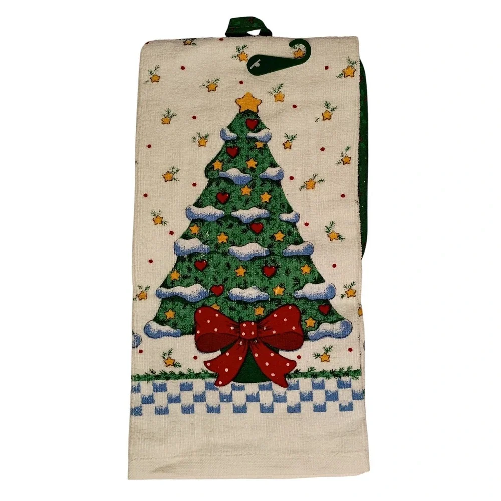 Vintage NOS‎ B&D Christmas Tree Kitchen Dish Towel & Pot Holder Set